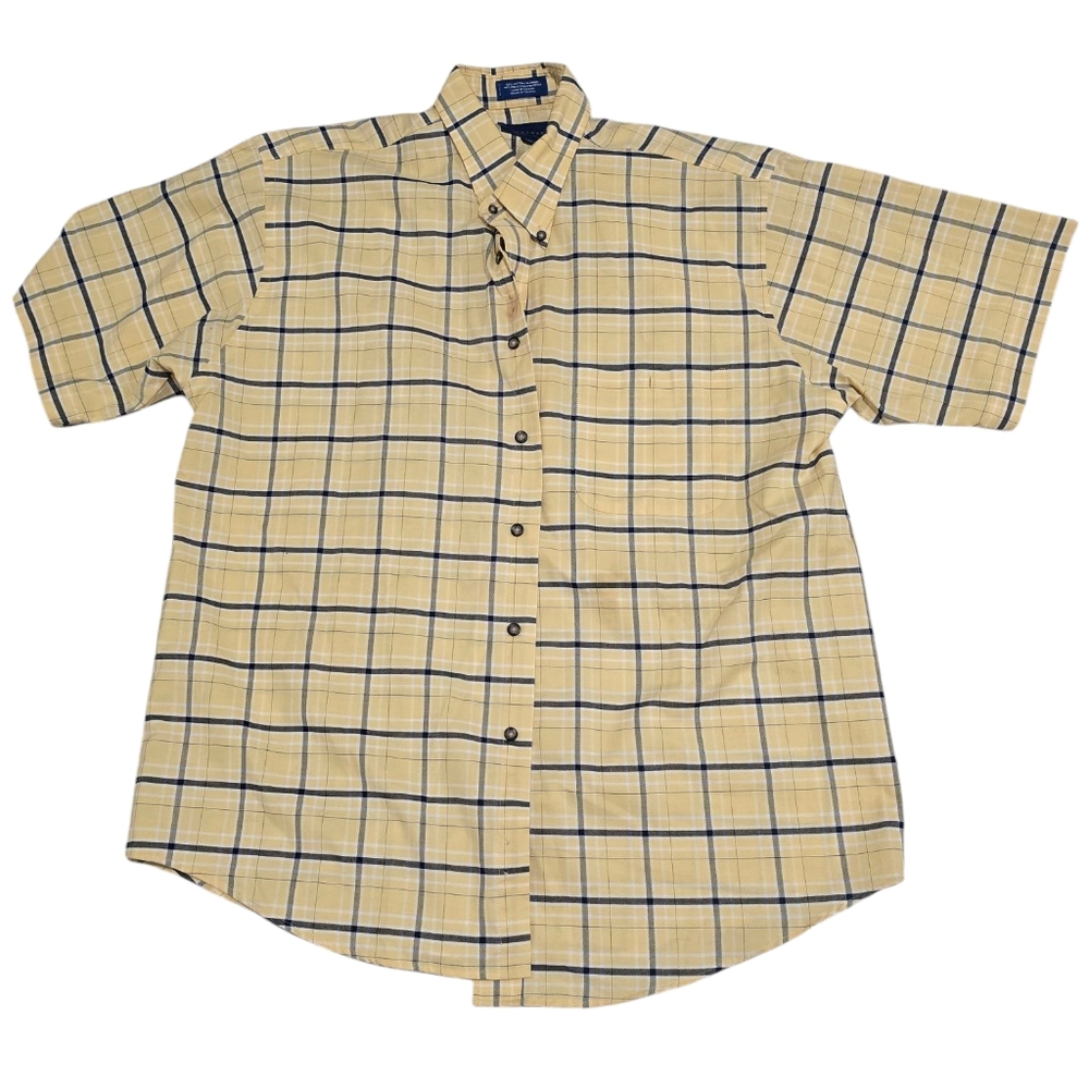 Towncraft  Mens Yellow Plaid‎ Button Down Shirt Short Sleeve Sz L